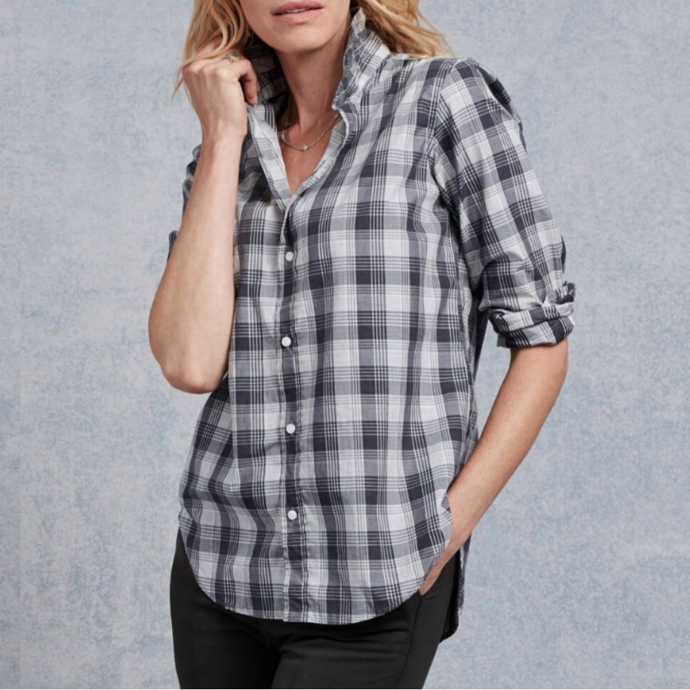 Frank & Eileen Frank Brushed Cotton Shirt Heather Gray & Black Plaid Size Small